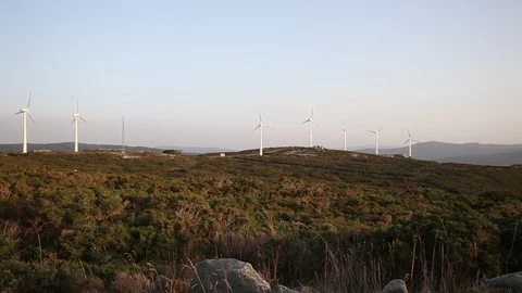 Wind turbines create renewable energy. Video stock 87657958