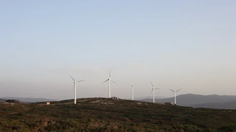 Wind turbines create renewable energy Video stock 87658183