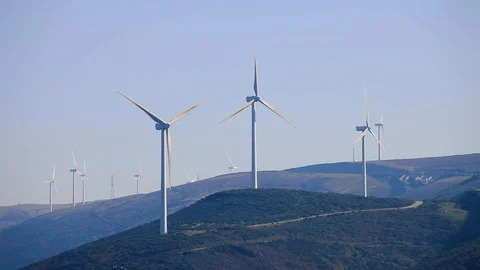 Wind turbines create renewable energy. Ecology green concept Video stock 90487016