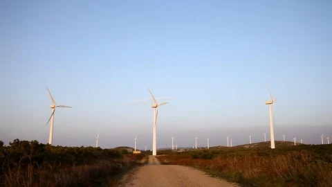 Wind turbines create renewable energy. Ecology green concept Stock Footage 90487108