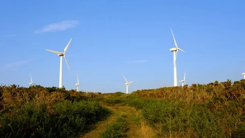 Wind turbines create renewable energy. Ecology green concept Stock Footage 90803325