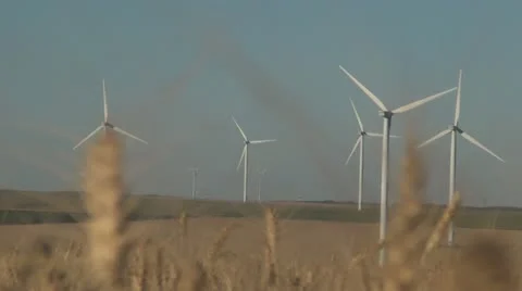 Wind Turbines in Cropland Stock Footage