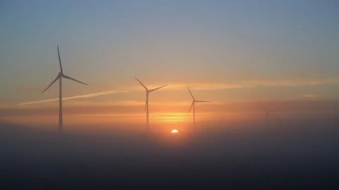 Wind turbines at dawn Stock Footage 132053472