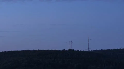 Wind turbines in dawn landscape Stock Footage 136949401