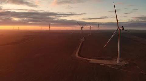 Wind turbines at dawn Stock Photos