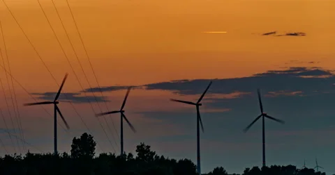 Wind Turbines Day to Night Time Lapse Video stock 66777988