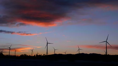 Wind Turbines During Sunset Stock Footage 104713403