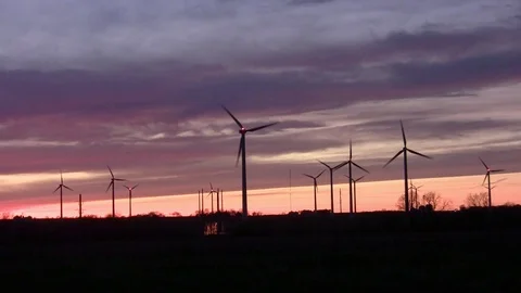 Wind turbines dusk A Video stock 104384237