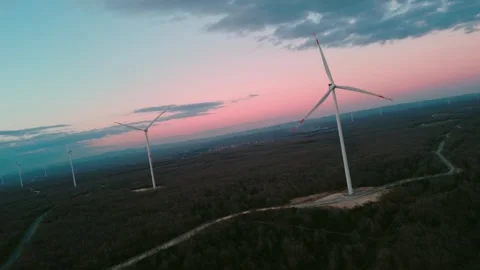 Wind Turbines at Dusk Stock Footage 282925185