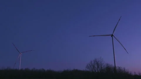 Wind Turbines at Dusk Stock Footage 282928542