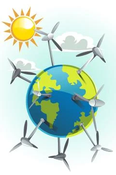 Wind turbines on earth Stock Illustration