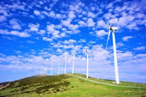 Wind turbines in eolic park Stock Photos