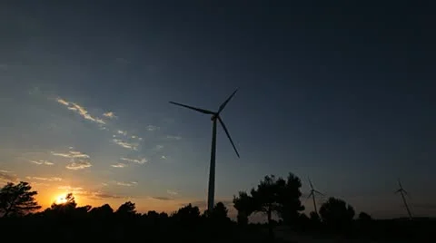 Wind Turbines in Eolic Park at the sunset Stock Footage 11849155