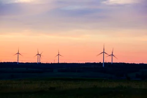 Wind turbines in the evening Stock Photos