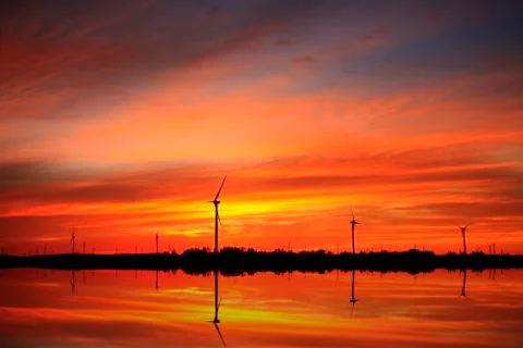 Wind turbines in the evening Stock Photos