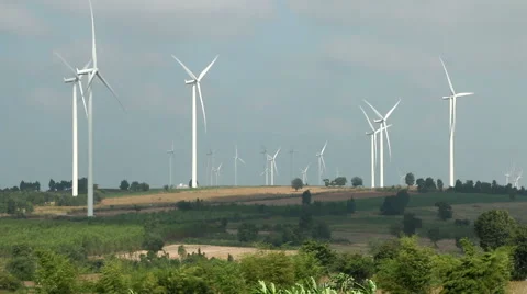 Wind turbines farm, generating electricity. Stock Footage 44125211