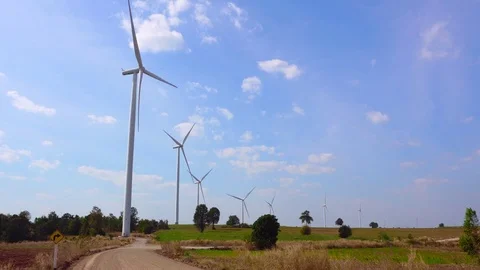 Wind turbines farm on the hill. Generating electricity in Thailand. Stock Footage 76237852
