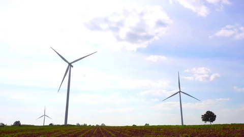 Wind turbines farm on the hill. Generating electricity in Thailand. Stock Footage 76237869