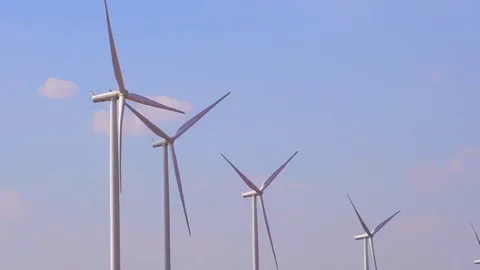 Wind turbines farm on the hill. Generating electricity in Thailand. Stock Footage 76237874