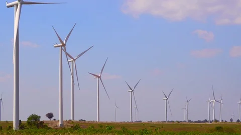 Wind turbines farm on the hill. Generating electricity in Thailand. Stock Footage 76237879