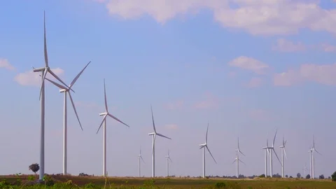 Wind turbines farm on the hill. Generating electricity in Thailand. Stock Footage 76237880