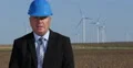 Wind Turbines Farm Manager Talking About Climate Changes and Ecology Environment 4k or 4k+ Resolution