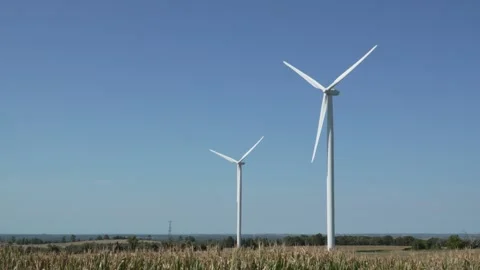 Wind turbines in a field, Canada Stock Footage 317552902
