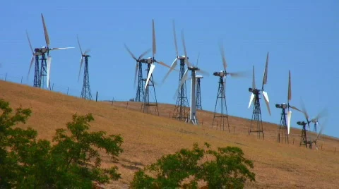 Wind turbines in a field Stock Footage 285621