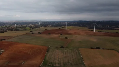 Wind turbines in the field Stock Footage 125636766