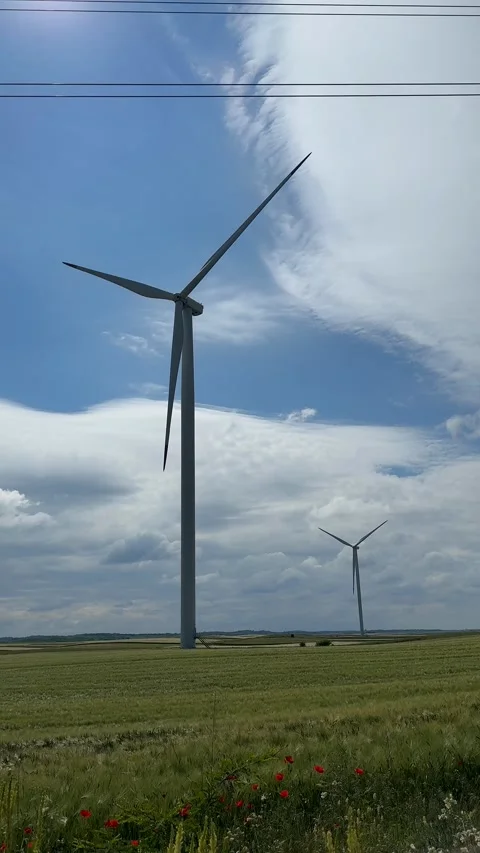 Wind Turbines in Field Stock Footage 310434067