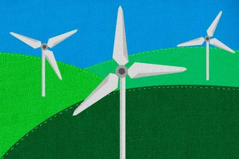 Wind turbines in field Illustrazione stock