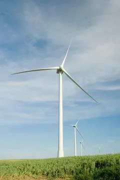 Wind turbines at the field Stock Photos