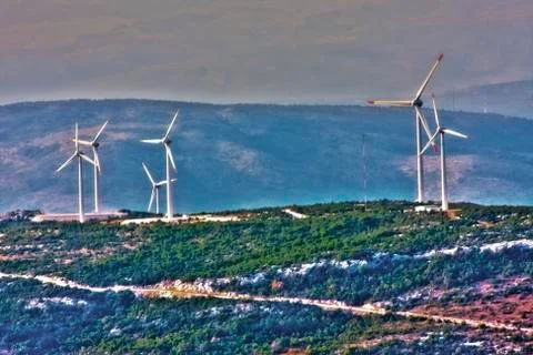 Wind turbines field Stock Photos