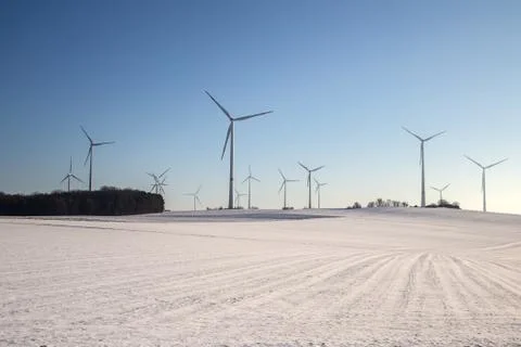 Wind turbines in a field Stock Photos