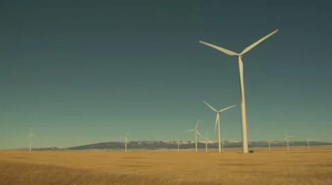 Wind turbines in fields Stock Footage 21616034