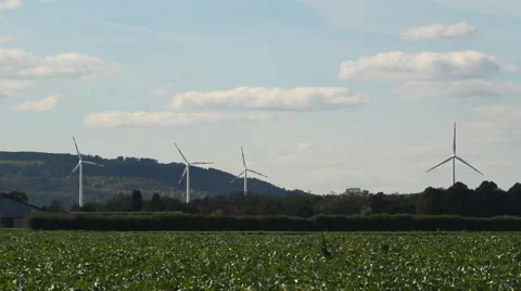 Wind turbines in fields Stock Footage 55303441