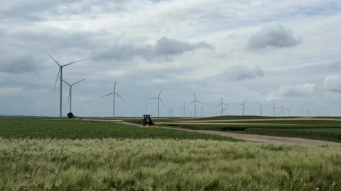 Wind Turbines in Fields Stock Footage 313656526