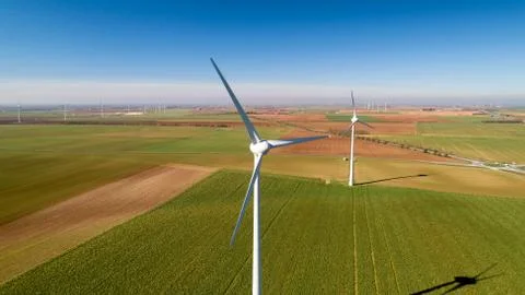 Wind turbines in the fields, Le Langon, France Stock Photos