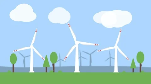 Wind Turbines Flat Landscape Animation Seamless Loop 4K Vídeo Stock 87716045