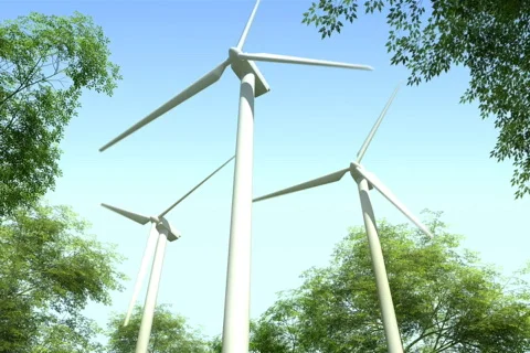 Wind Turbines in the Forest - closeup Stock Footage 801104