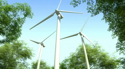 Wind Turbines in the Forest - closeup Stock Footage 801139