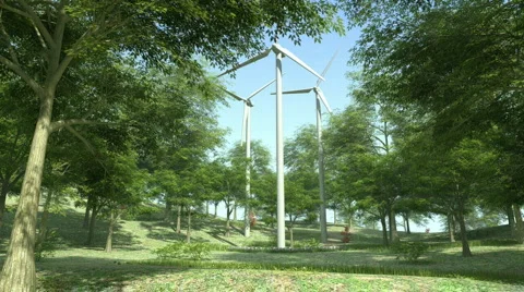 Wind Turbines in the Forest Stock Footage 801120