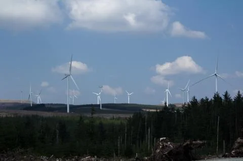 Wind turbines in a forest Stock Photos