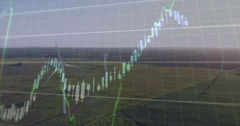Wind turbines framing shot, overlay entering left and animating finance price Stock Footage 333833407
