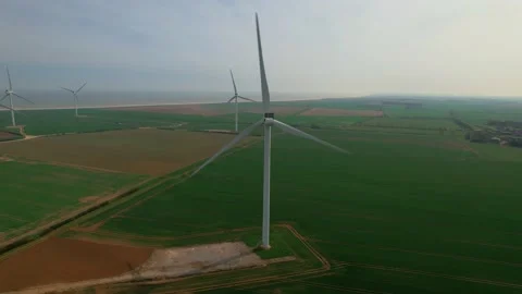 Wind turbines in function at Lissett airfield in Yorkshire, England. 스톡 동영상 194354964