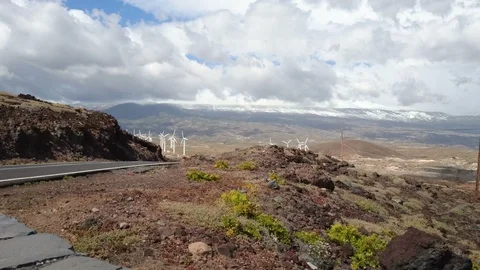 Wind turbines in function in Tenerife. Stock Footage 91223168