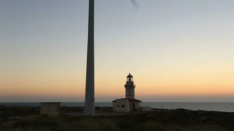 Wind turbines generating clean power at sunset time, blue hours Stock Footage 26979241