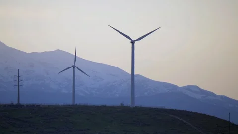 Wind turbines generating clean, renewable power Stock Footage 106737708