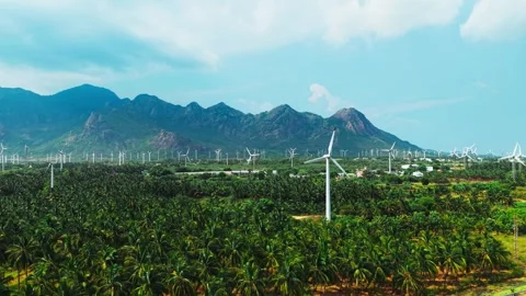 Wind turbines generating clean renewable energy Stock Footage 340813810