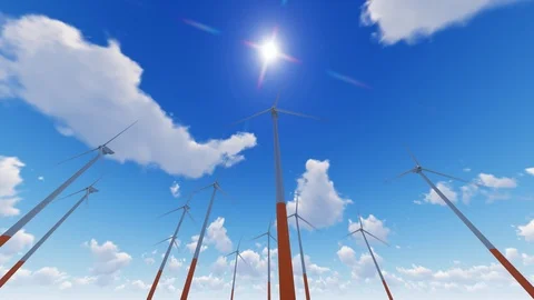Wind Turbines Generating Electricity Against Blue Sky Video stock 107563818